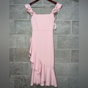 -new- Nordstrom Just Me petal pink sweetheart neckline flutter sleeve midi dress